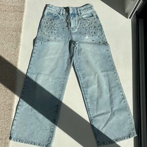 NWT Giani Bernini Light Blue Wide Leg Jeans with Embellishments